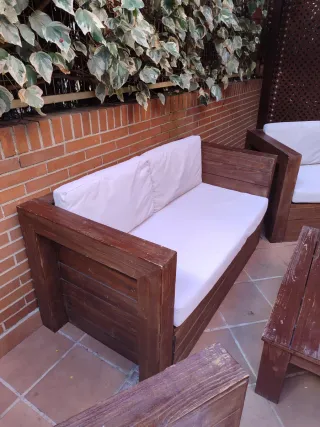 Conjunto Muebles Jardín Madera y Tela