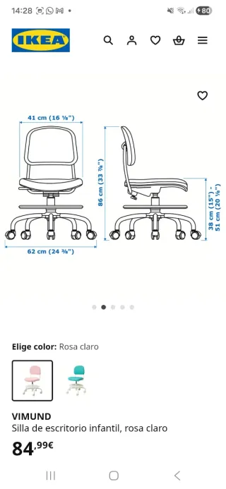 Silla de escritorio infantil rosa