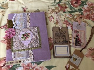 Diario de tela hecho a mano con tarjetas