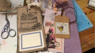 Diario de tela hecho a mano con tarjetas