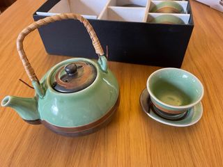 Juego de té chino cerámica y bambú