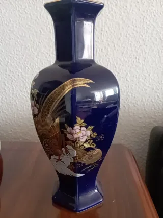 Jarrón Vintage Japonés Faisán y Flores