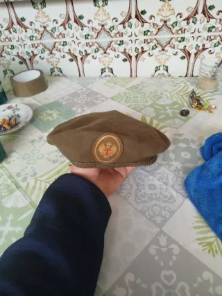 Gorro militar marrón con insignia
