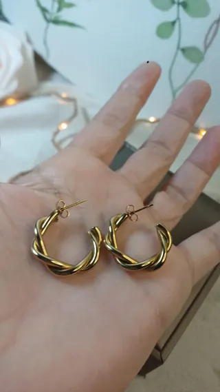 Pendientes Aro Doble Rizado Chapado Oro 18k