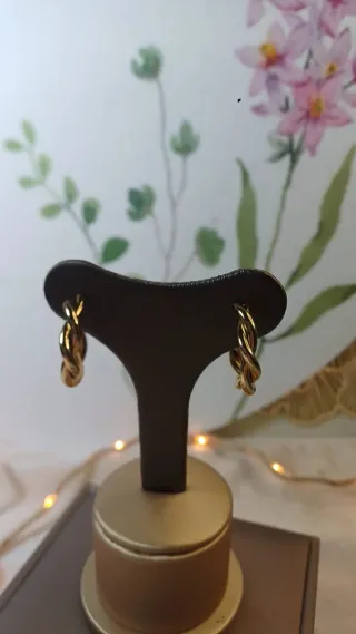 Pendientes Aro Doble Rizado Chapado Oro 18k