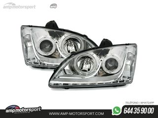 FAROS DELANTEROS OJOS DE ANGEL CCFL + LUZ DIURNA PARA FORD FOCUS MK2