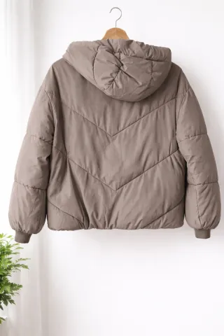 Chaquetón acolchado beige/gris con capucha