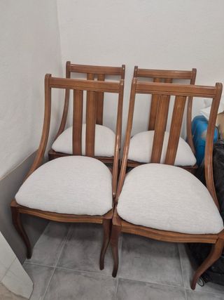 4 Sillas de Comedor Madera y Tela Beige