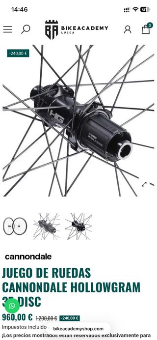 Ruedas Cannondale Hollowgram 35 mm Carbono Disco