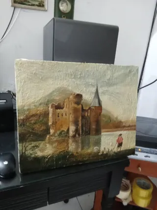 Cuadro lienzo antiguo castillo de Ubergen 1954