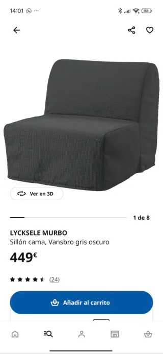 Sofá Cama Individual Gris