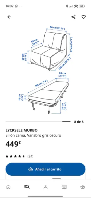 Sofá Cama Individual Gris