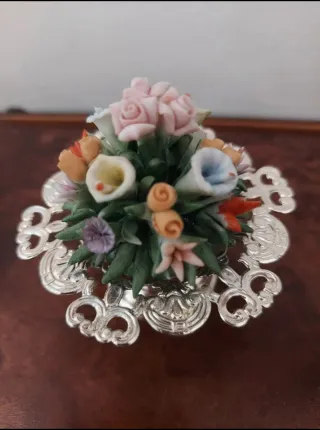 Bomboniera argento e ceramica fiori