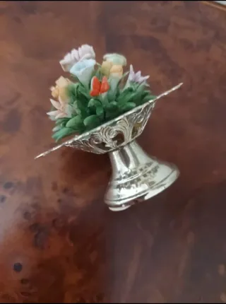 Bomboniera argento e ceramica fiori