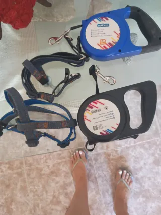 2 arneses y correas retráctiles para perros
