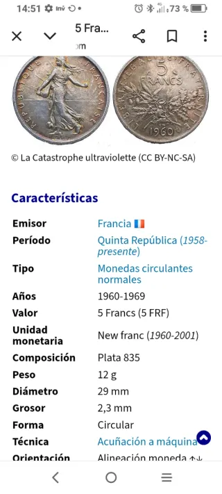 Plata   6 Monedas Francesas "Francos"