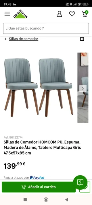 2 Sillas Piel Sintética Madera( 49 € 2 sillas)