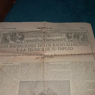 Antiguo Artículo Marie Curie 1919 Radiaciones