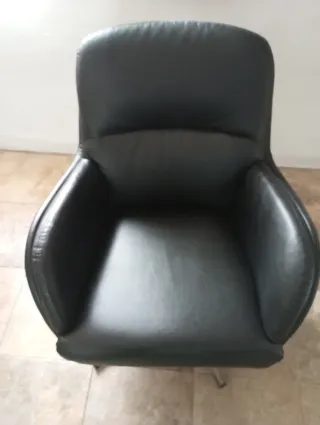 Sillón de piel negro con base metálica.