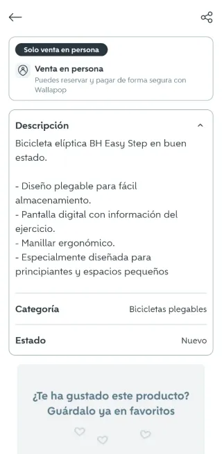 Bicicleta Elíptica BH Easy Step plegable