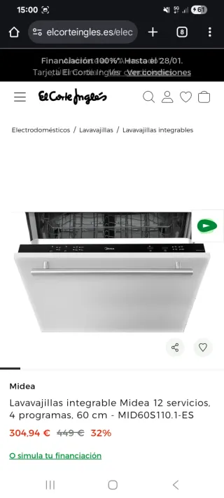Lavavajillas Midea integrable 12 servicios