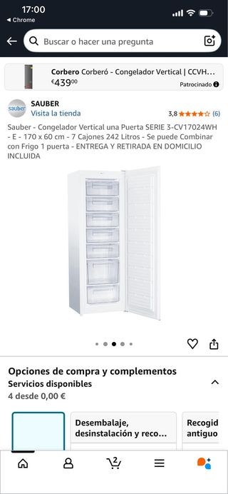 Congelador vertical Sauber