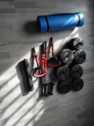 Set de pesas y esterilla fitness