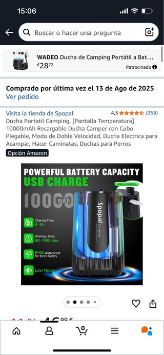Ducha Portátil Eléctrica Spopal Camping
