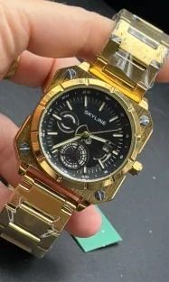 Reloj SKYLINE Acero Chapado Calendario Negro