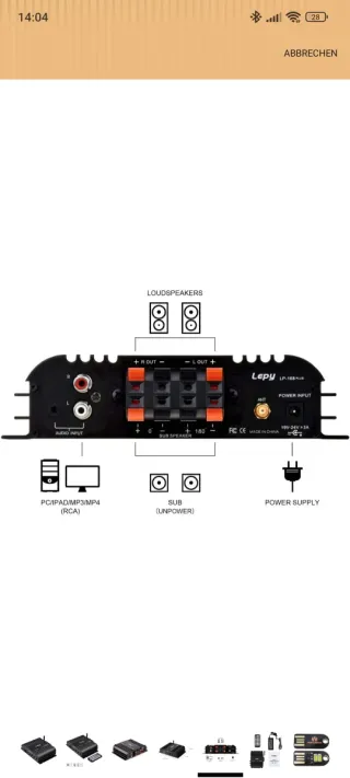 Amplificador Lepy 2.1 45W Preto