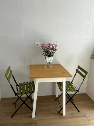 Mesa madera y 2 sillas plegables pistacho IKEA