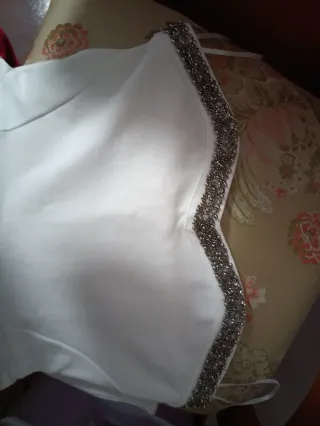 Vestido palabra honor Pimkie blanco peplum vintage