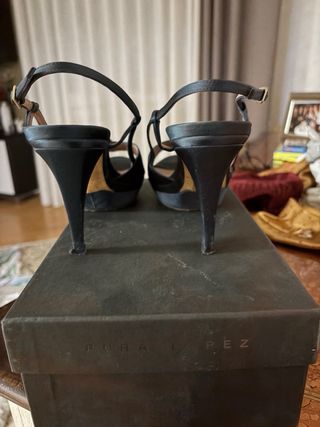 Sandali Pura Lopez tacco blu con fiocco