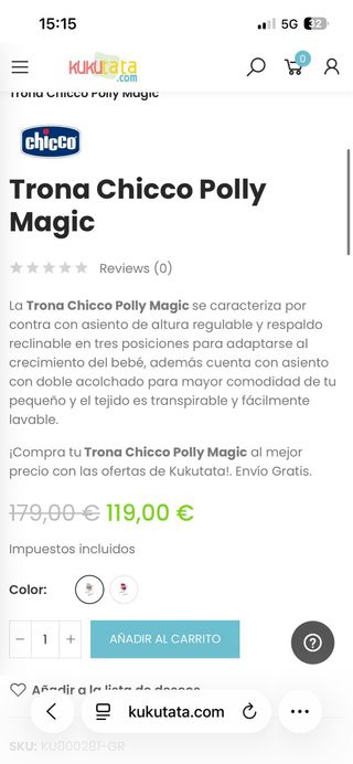 Trona Chicco polly magic evolutiva y reclinable.