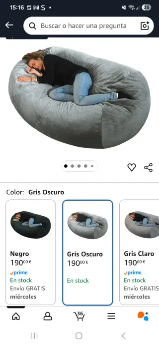 Puff Gigante XXL Relleno Espuma Gris