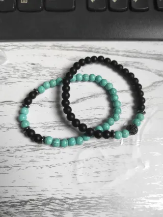 Bracciale Uomo Pietre Dure Nere e Turchesi