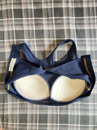 Top sujetador deportivo azul con detalles dorados