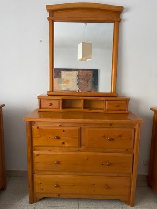 Cómoda tocador pino con espejo