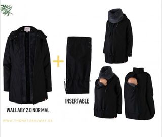 Abrigo porteo mujer wombat&co negro y cuello gris