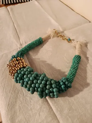 Collana girocollo perle turchesi e oro