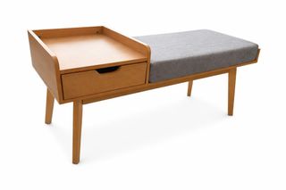 Banco madera con cajón y asiento tela