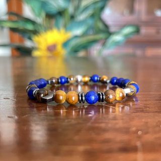 Bracciale uomo occhio di tigre e lapislazzuli 6mm