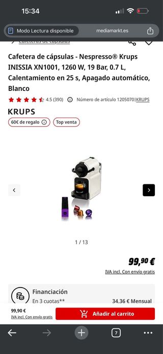 Cafetera Nespresso Beige