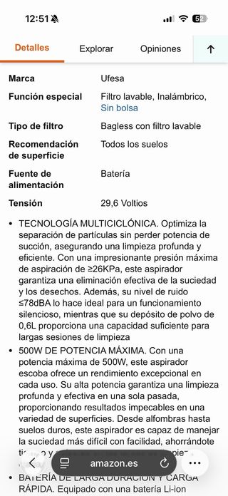 Aspirador Escoba UFESA Inspire Z7 Digital Animal