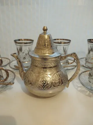 Juego de té turco plata y cristal