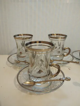 Juego de té turco plata y cristal