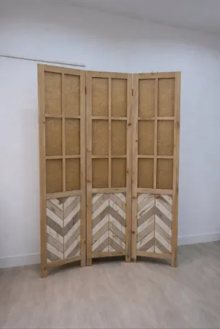 Biombo de madera natural 3 paneles