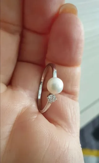Anillo Perla y Moissanita Plata