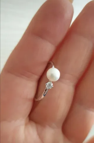Anillo Perla y Moissanita Plata
