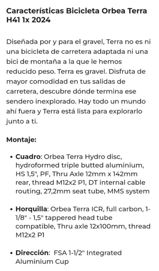 Orbea Terra H41 1x Gravel Bike.Talla XL